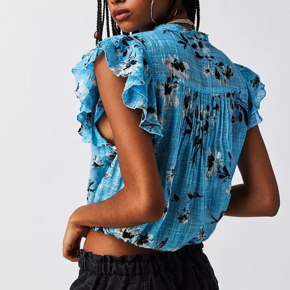 NWT Free People Naya Printed Top in Blue - Picture 3 of 11